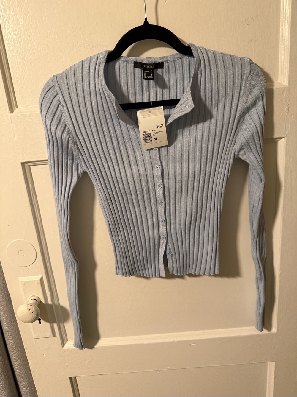 NWT Forever 21 Sky Blue Ribbed Knit Cardigan Sz Medium Preppy